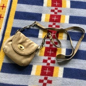 Gold Fossil Genuine Leather Mini Crossbody Purse